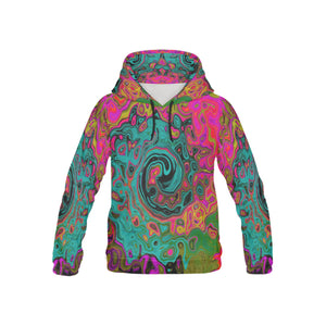 Hoodies for Kids, Trippy Turquoise Abstract Retro Liquid Swirl