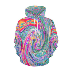 Hoodies for Women, Abstract Floral Psychedelic Rainbow Waves of Color