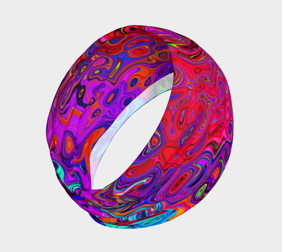 Wide Fabric Headband, Trippy Red and Purple Abstract Retro Liquid Swirl, Face Covering