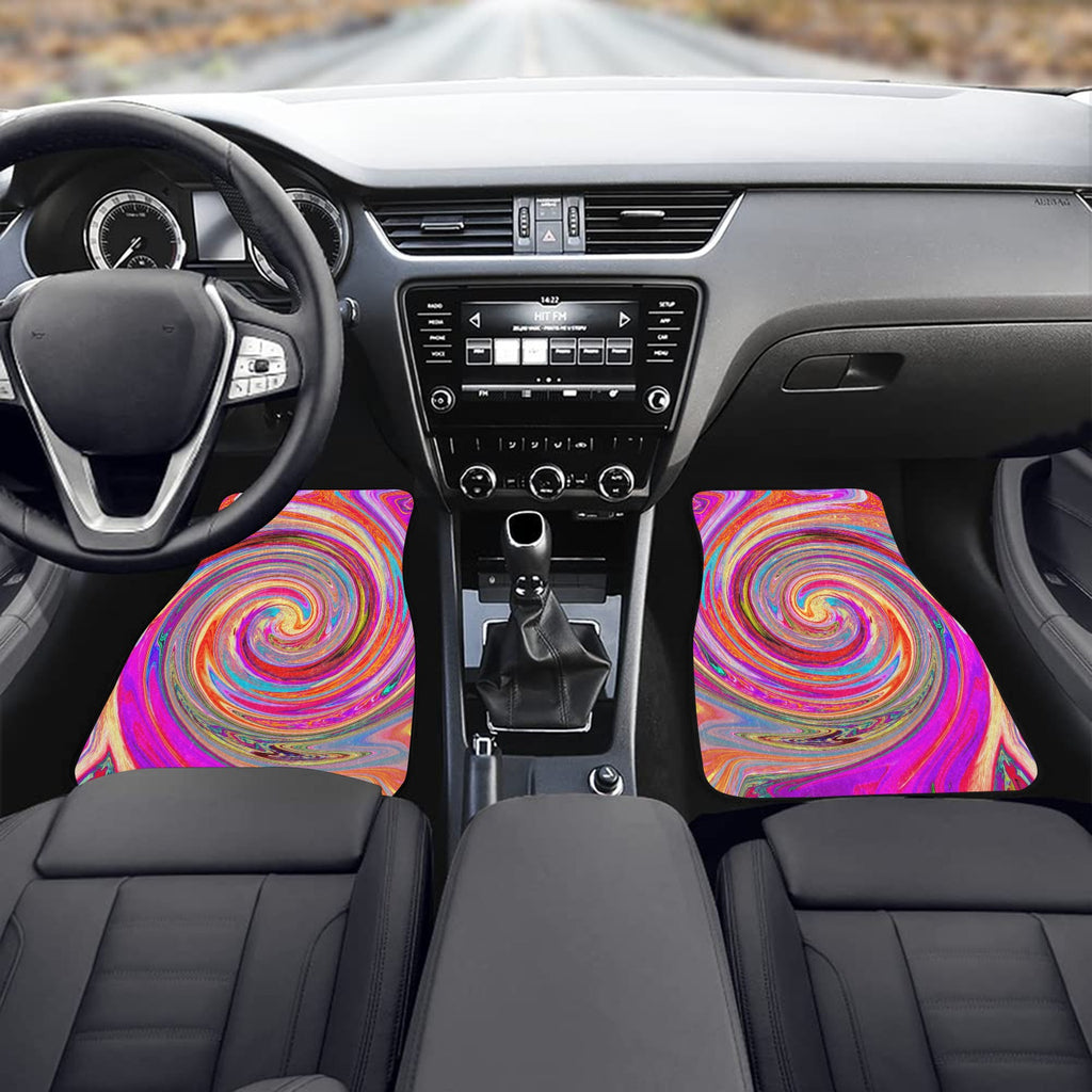 Car Floor Mats, Colorful Rainbow Swirl Retro Abstract Design - Front Set of Two