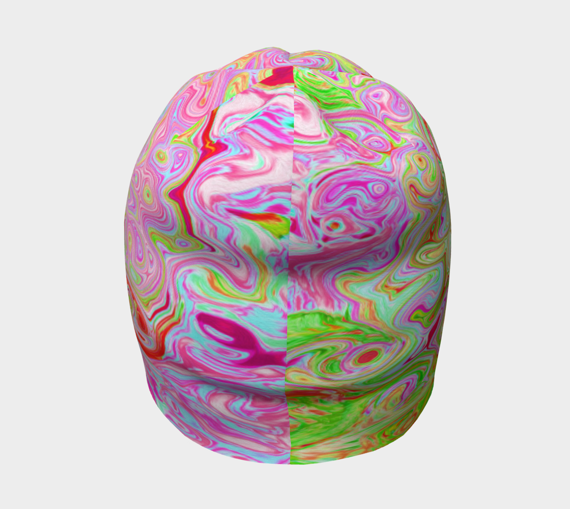 Beanie Hats, Groovy Abstract Retro Pastel Green Liquid Swirl
