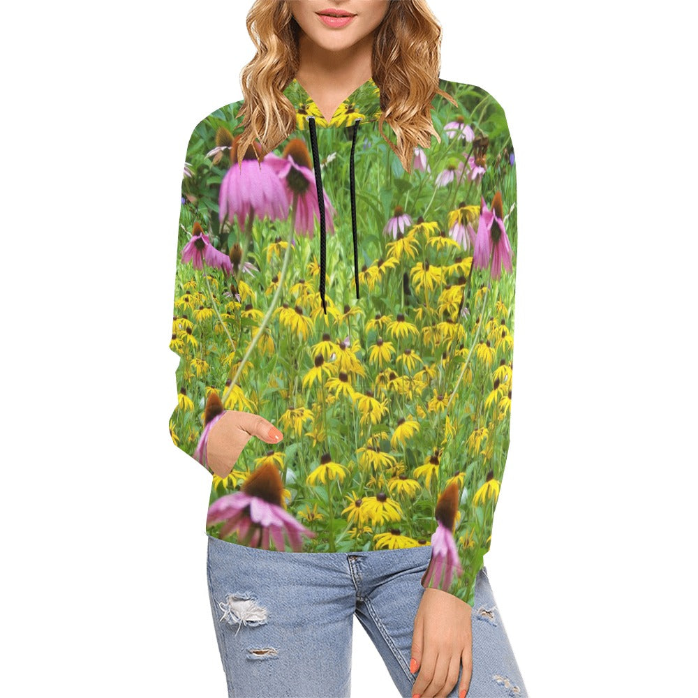 Hoodies for Women, Yellow and Purple Flowers in the Garden