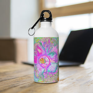 Stainless Steel Water Bottle, Psychedelic Hot Pink and Ultra-Violet Hibiscus