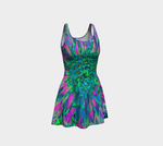 Fit and Flare Dresses, Psychedelic Magenta, Aqua and Lime Green Dahlia