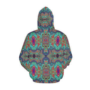 Hoodies for Women, Wavy Sea Foam Green and Red Trippy Pattern