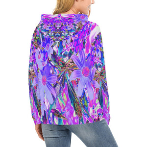 Hoodies for Women, Trippy Purple and Magenta Colorful Wildflowers