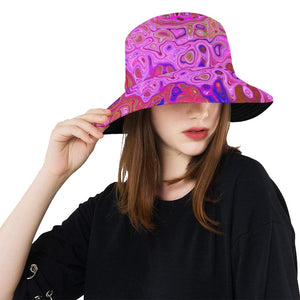 Bucket Hats for Women, Hot Pink Marbled Colors Abstract Retro Swirl