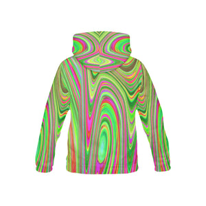 Hoodies for Kids, Trippy Lime Green and Magenta Abstract Groovy Art
