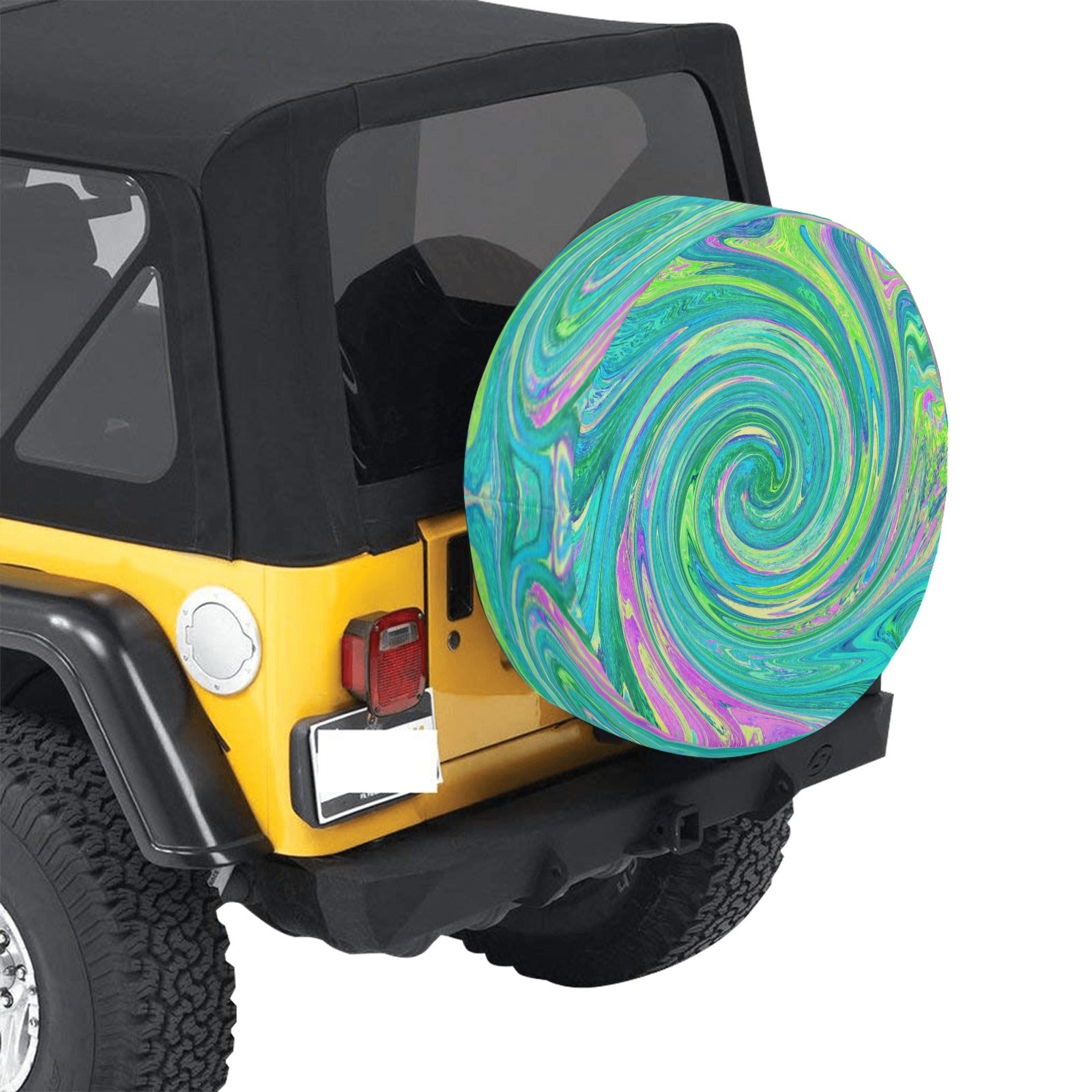 Spare Tire Covers, Groovy Abstract Retro Aquamarine Swirl - Small