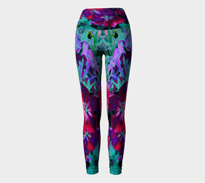 Artsy Yoga Leggings, Dramatic Red, Purple and Pink Garden Flower