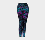 Artsy Yoga Leggings, Retro Aqua Magenta and Black Abstract Swirl