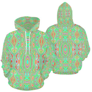 Hoodies for Women, Trippy Retro Orange and Lime Green Abstract Pattern