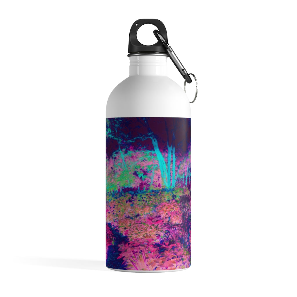 Stainless Steel Water Bottle, Impressionistic Purple and Hot Pink Garden Landscape
