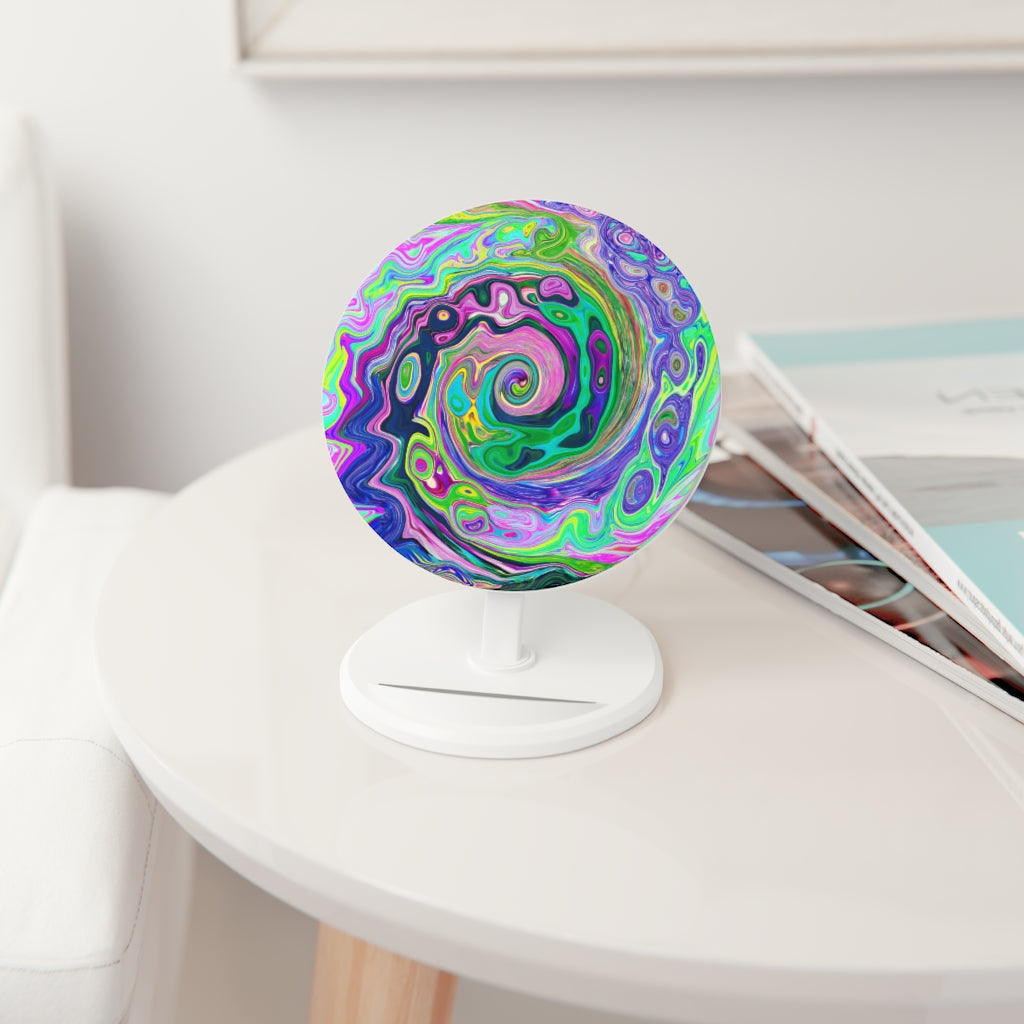 Induction Charger, Groovy Abstract Aqua and Navy Lava Swirl