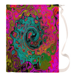 Large Laundry Bags, Trippy Turquoise Abstract Retro Liquid Swirl