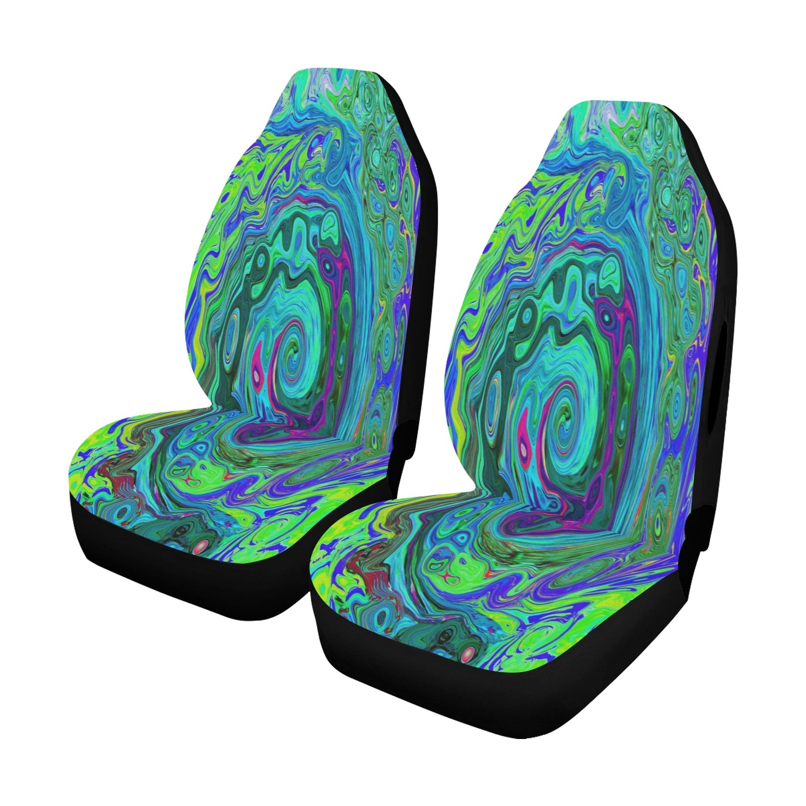 Car Seat Covers, Groovy Abstract Retro Green and Blue Swirl