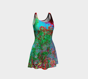 Fit and Flare Dresses, Colorful Abstract Foliage Garden with Crimson Sunset