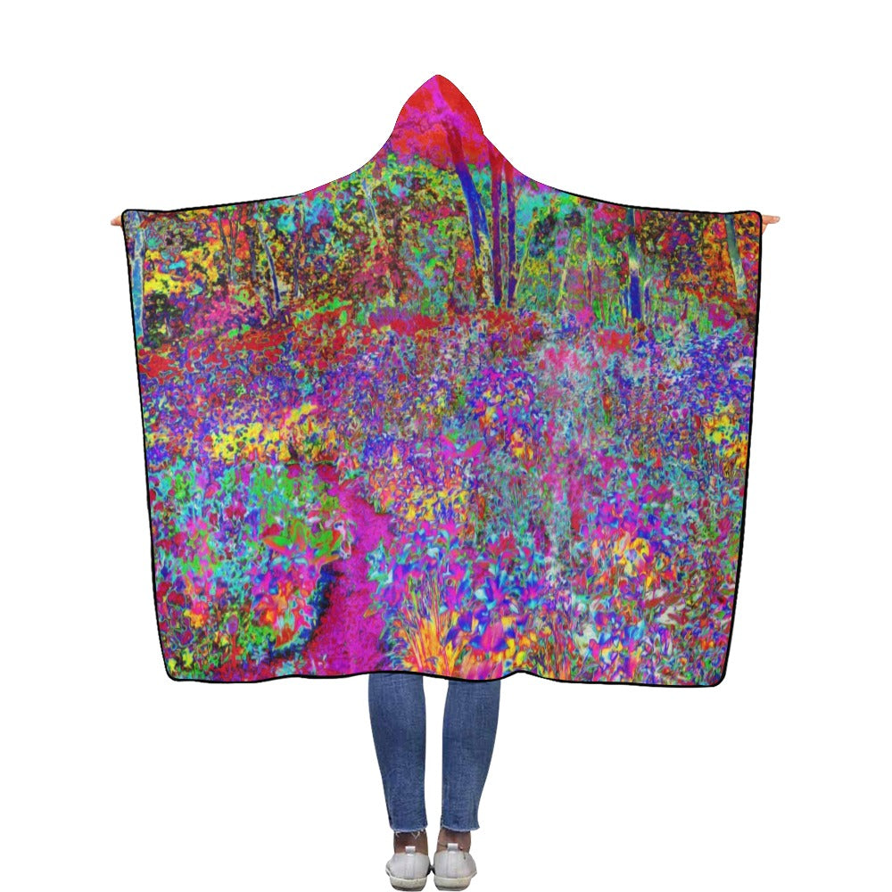 Hooded Blankets for Men, Psychedelic Impressionistic Garden Landscape