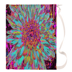 Laundry Bags, Psychedelic Teal Blue Abstract Decorative Dahlia - Large
