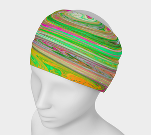 Headband, Groovy Abstract Retro Green and Hot Pink Swirl