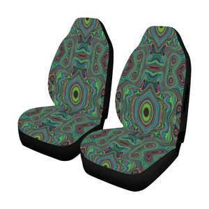 Car Seat Covers, Trippy Retro Black and Lime Green Abstract Pattern