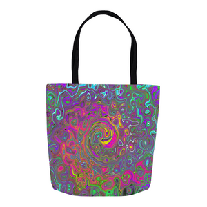 Tote Bags, Trippy Hot Pink Abstract Retro Liquid Swirl