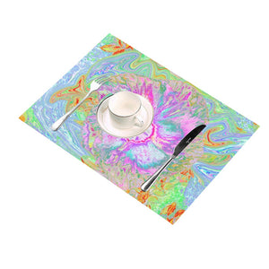 Cloth Placemats Set, Psychedelic Hot Pink and Ultra-Violet Hibiscus