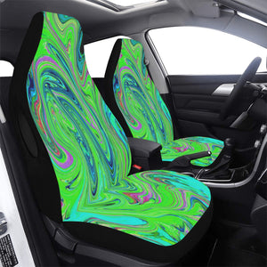 Car Seat Covers, Lime Green and Blue Groovy Abstract Retro Art