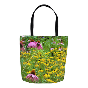 Tote Bags, Yellow and Purple Flowers in the Garden