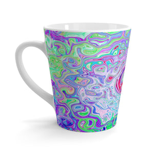 Latte mug, Groovy Abstract Retro Pink and Green Swirl