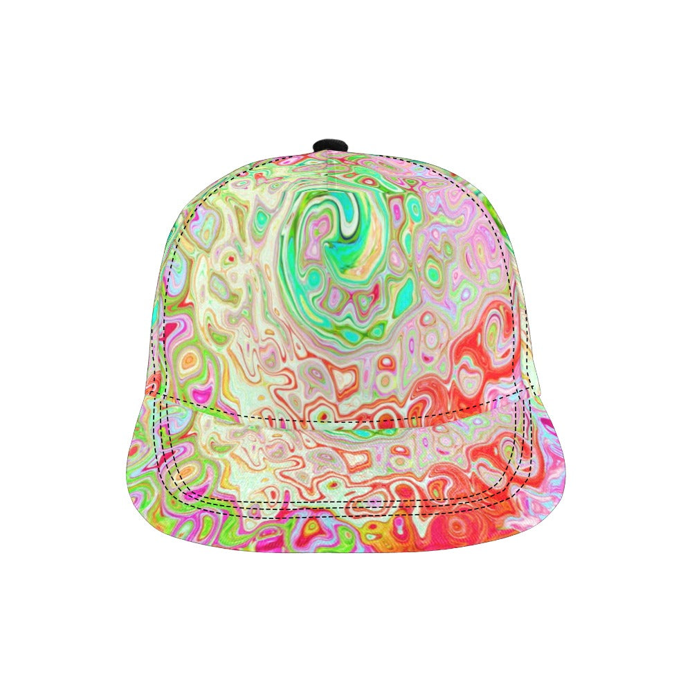 Snapback Hats, Groovy Abstract Retro Pastel Green Liquid Swirl