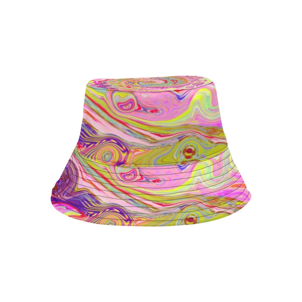 Bucket Hats, Retro Pink, Yellow and Magenta Abstract Groovy Art