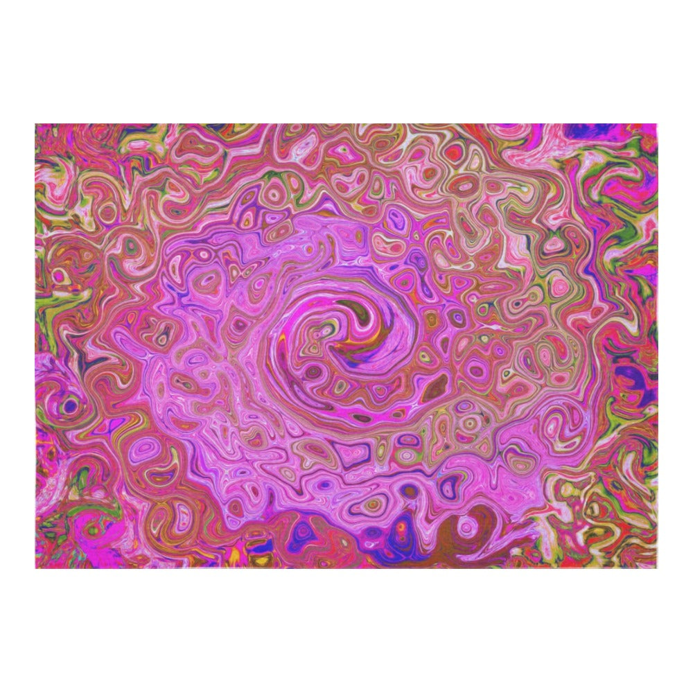 Tablecloths for Rectangular Tables, Hot Pink Marbled Colors Abstract Retro Swirl - 84 x 60"