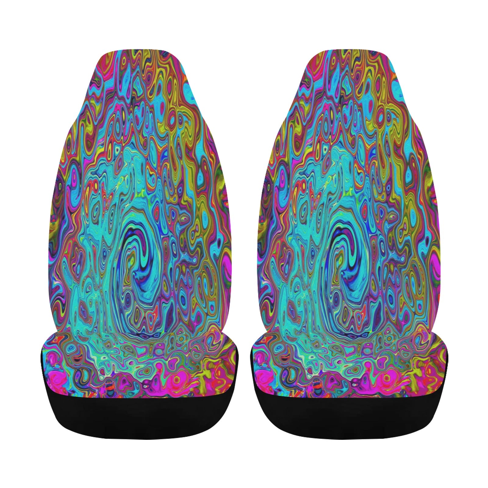 Car Seat Covers, Trippy Sky Blue Abstract Retro Liquid Swirl