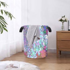Fabric Laundry Basket with Handles, Elegant Aqua and Purple Limelight Hydrangea Detail
