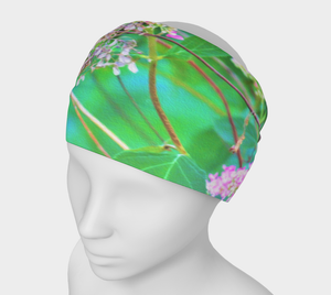 Wide Fabric Headband, Invincibelle Spirit Hot Pink Hydrangeas on Aqua, Face Covering