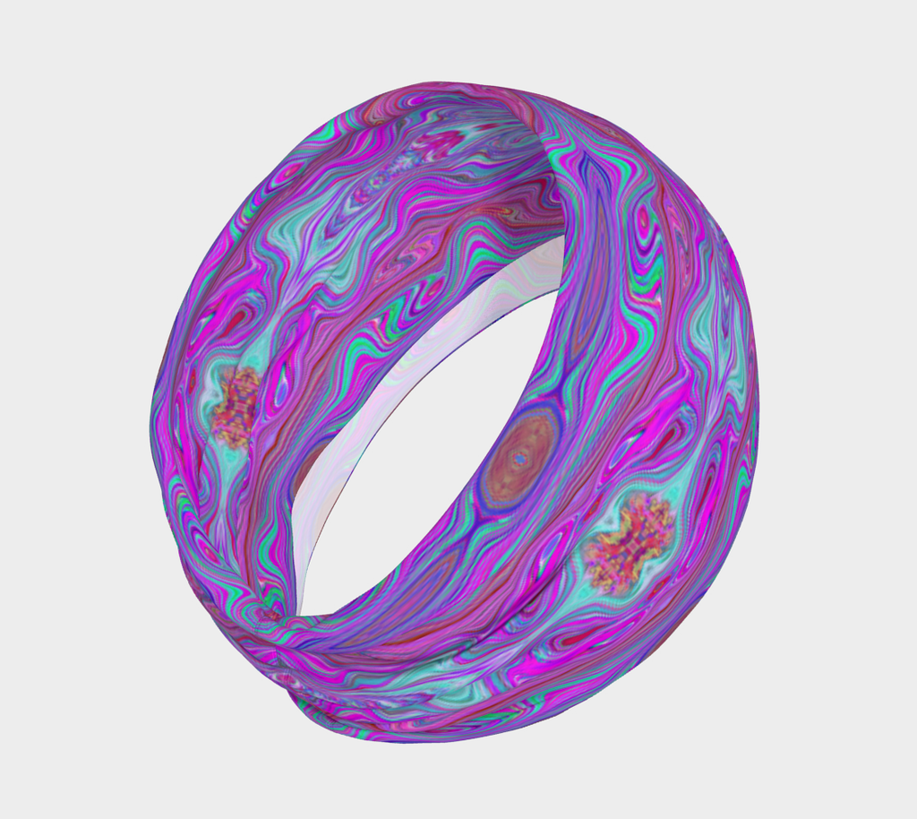 Headbands for Women, Wavy Magenta and Green Trippy Marbled Pattern