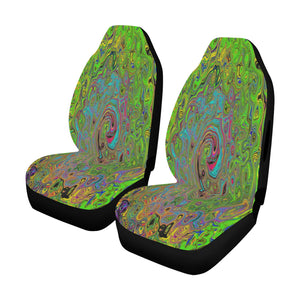 Car Seat Covers, Groovy Abstract Retro Lime Green and Blue Swirl