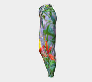 Artsy Yoga Leggings, Stormy Garden Landscape with Hydrangea and Lilies