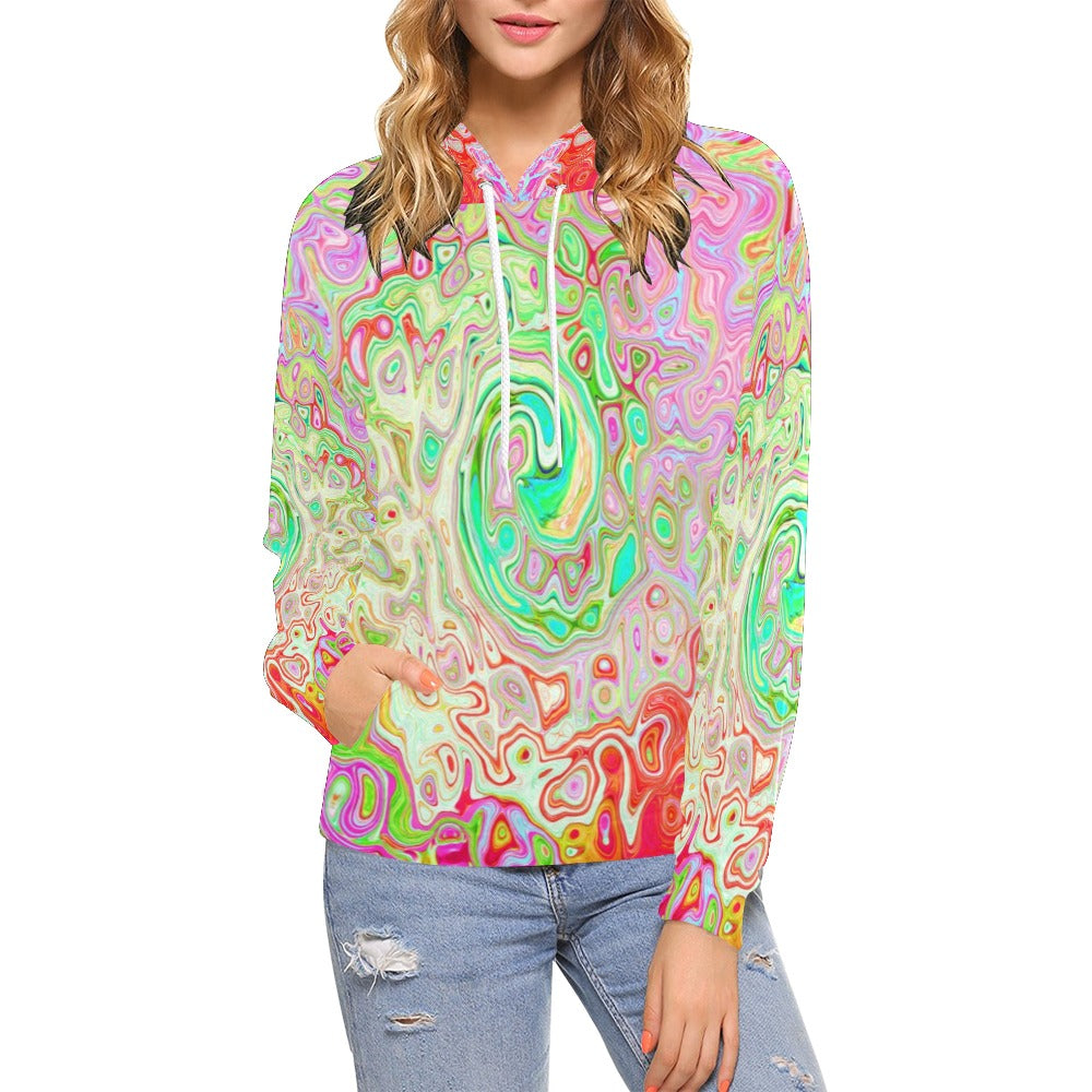 Hoodies for Women, Groovy Abstract Retro Pastel Green Liquid Swirl