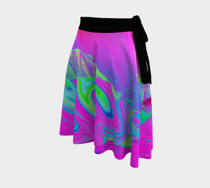 Artsy Wrap Skirt, Psychedelic Pink and Red Hibiscus Flower