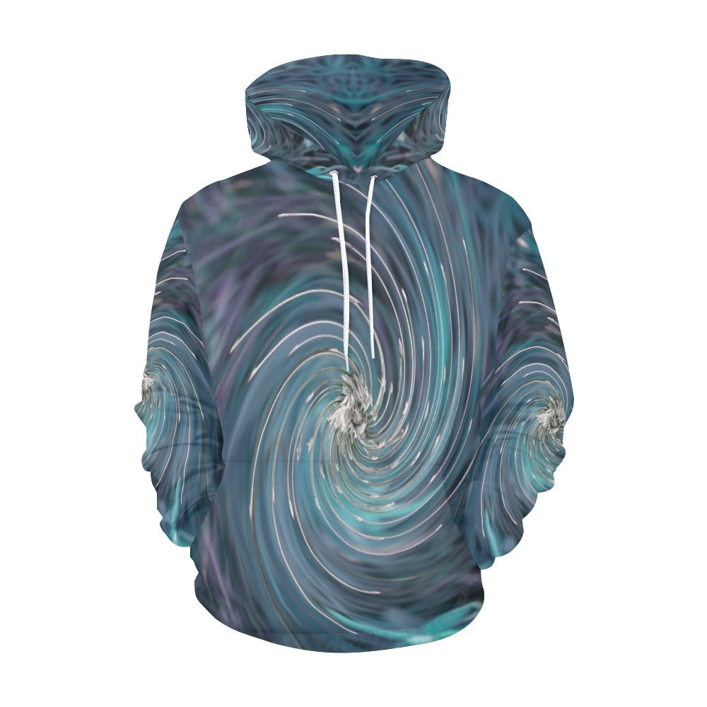 Hoodies for Women, Cool Abstract Retro Black and Teal Cosmic Swirl