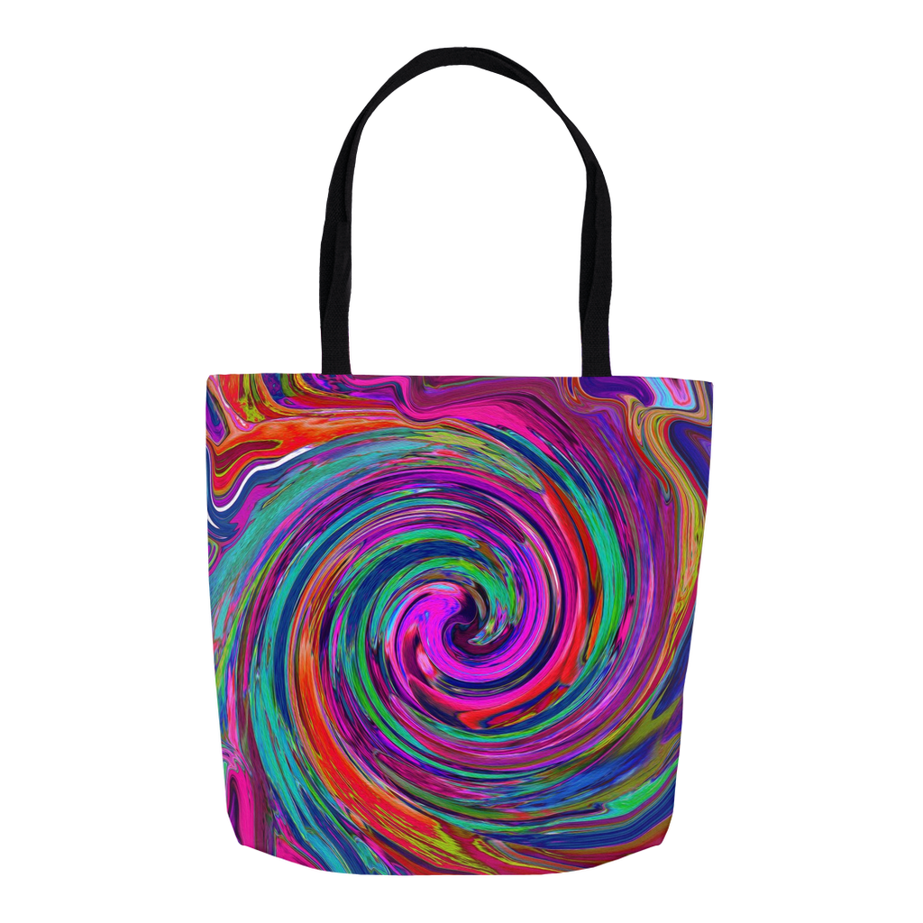 Tote Bags, Groovy Abstract Retro Magenta Dark Rainbow Swirl