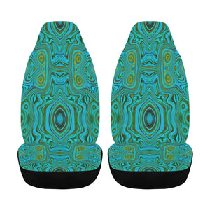 Car Seat Covers, Trippy Retro Turquoise Chartreuse Abstract Pattern