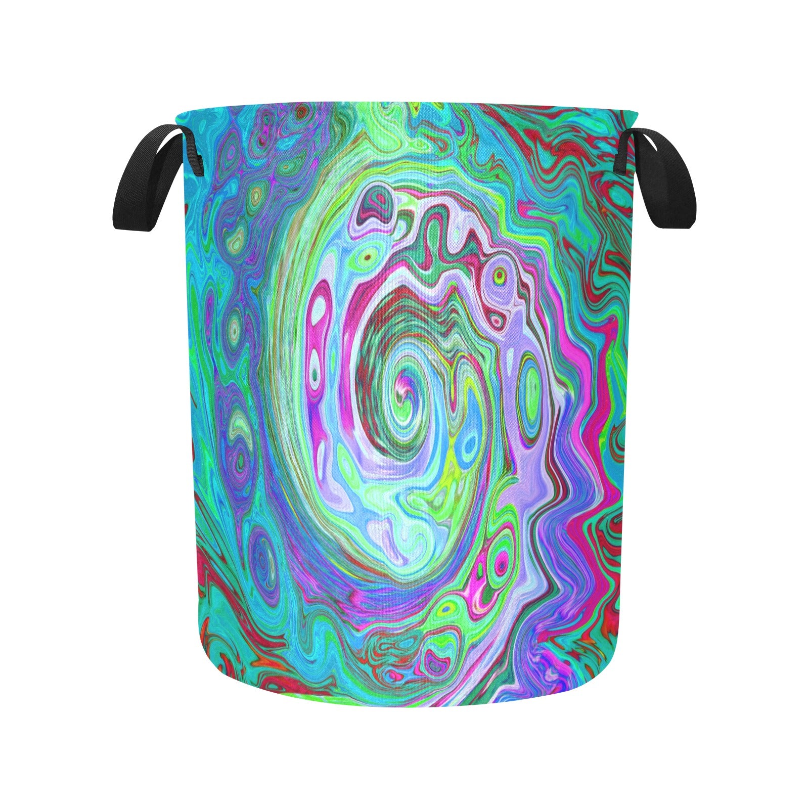 Fabric Laundry Basket with Handles, Retro Green, Red and Magenta Abstract Groovy Swirl