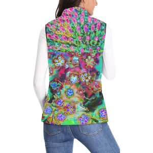 Women's Stand Collar Vest, Psychedelic Abstract Groovy Purple Sedum