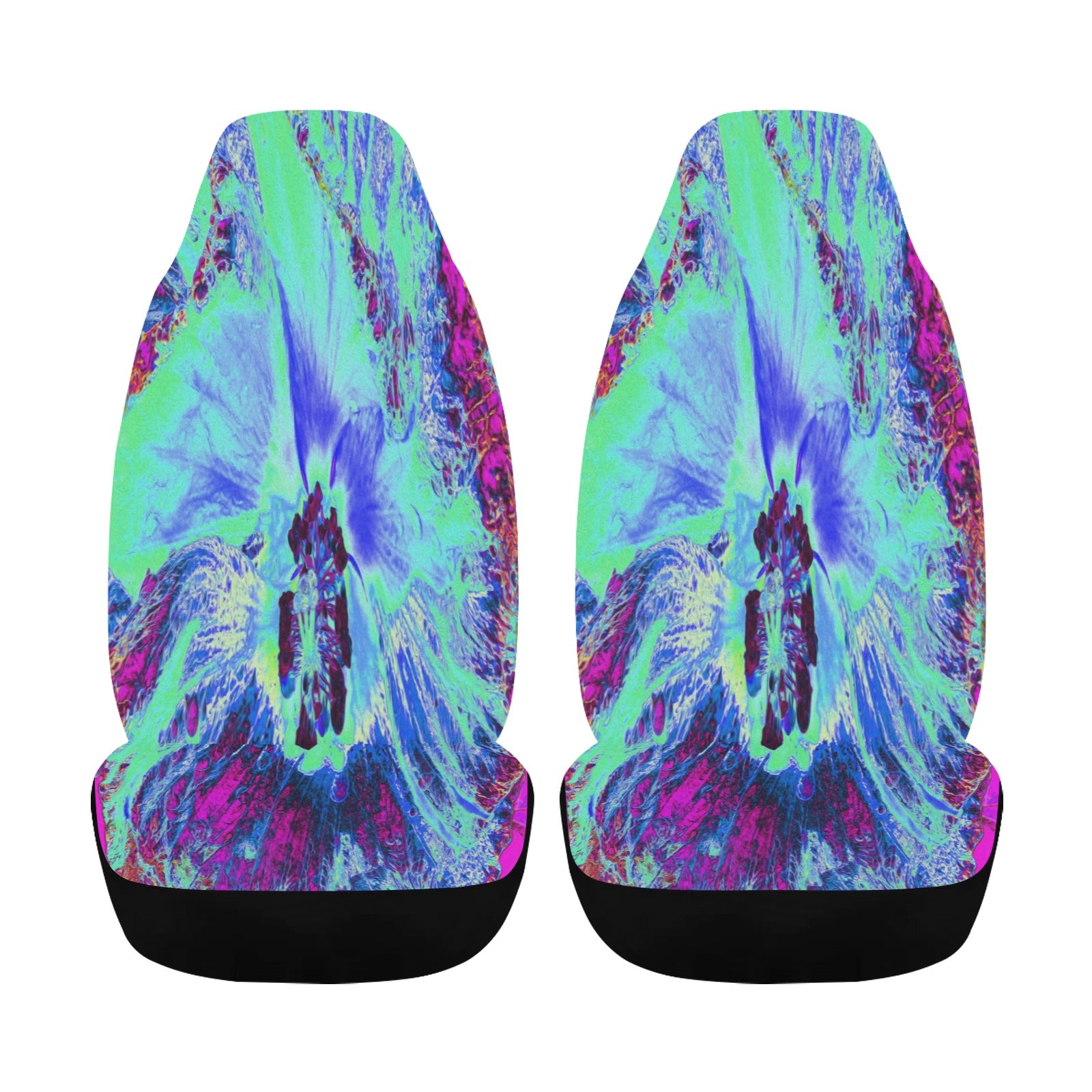 Car Seat Covers, Psychedelic Retro Green and Blue Hibiscus Flower