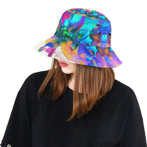 Bucket Hats, Stunning Watercolor Rainbow Cactus Dahlia