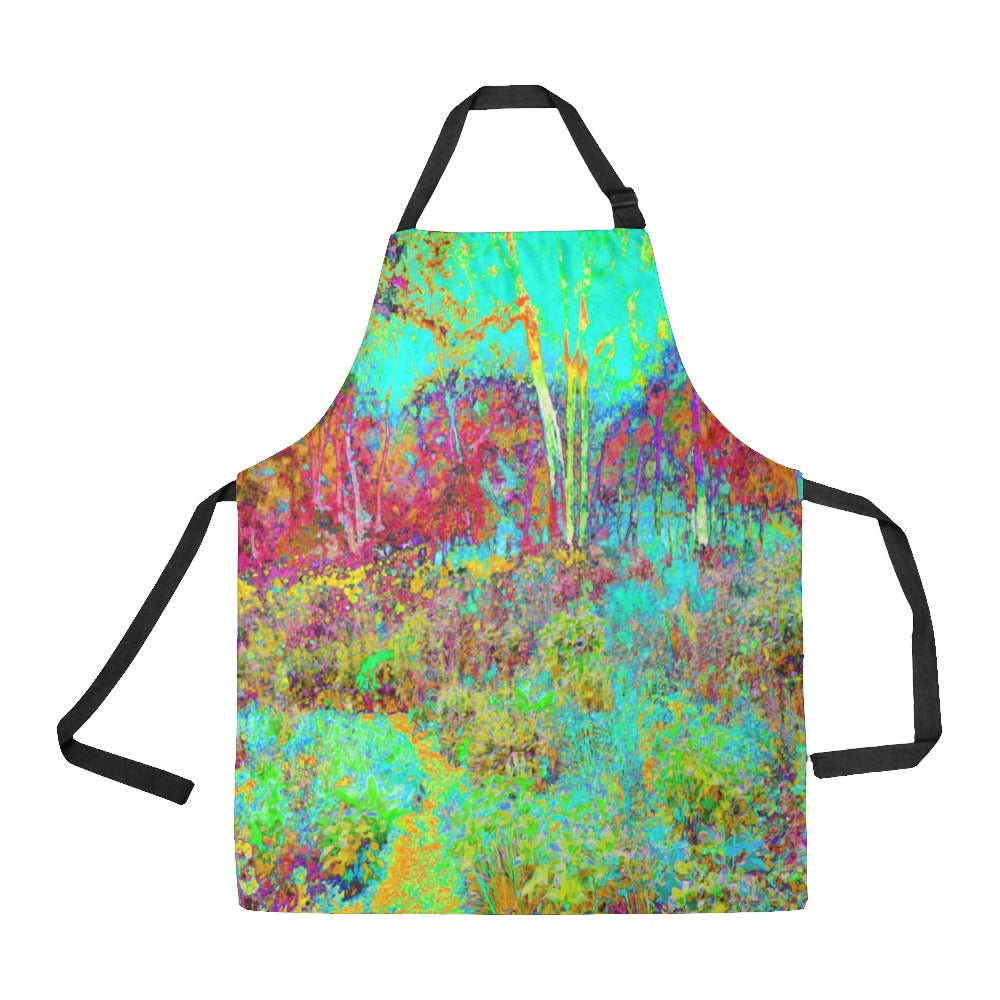 Apron with Pockets, Psychedelic Autumn Gold and Aqua Garden Landscape