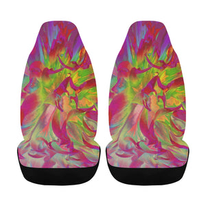 Car Seat Covers, Psychedelic Magenta and Yellow Dahlia Flower